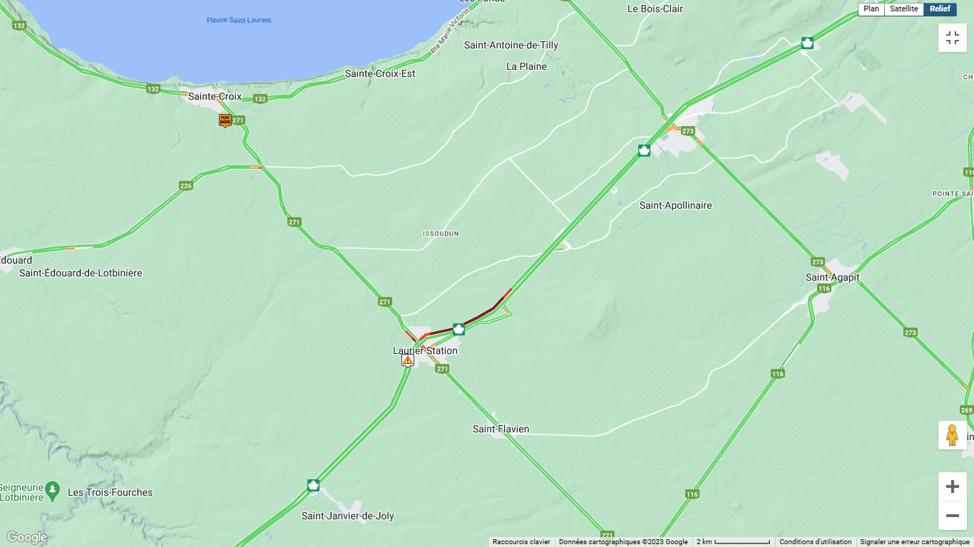 Fermeture de l’autoroute 20 à Saint-Flavien