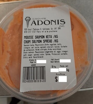 Présence non déclarée de moutarde dans de la mousse de saumon Keta